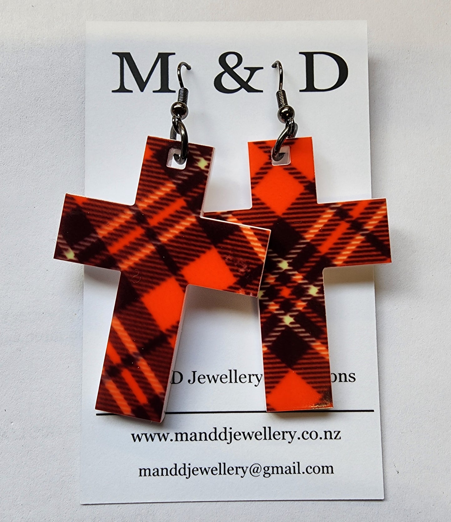 Patterned Tartan Cross Dangle Earrings