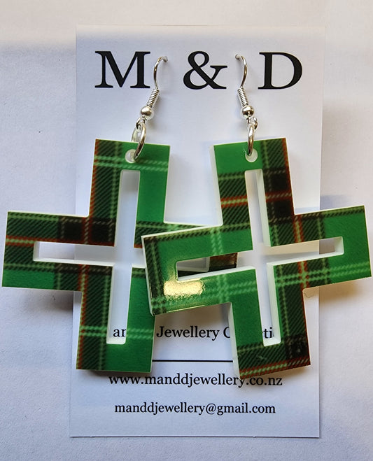 Patterned Tartan Hollow Plus Stud Dangle Earrings