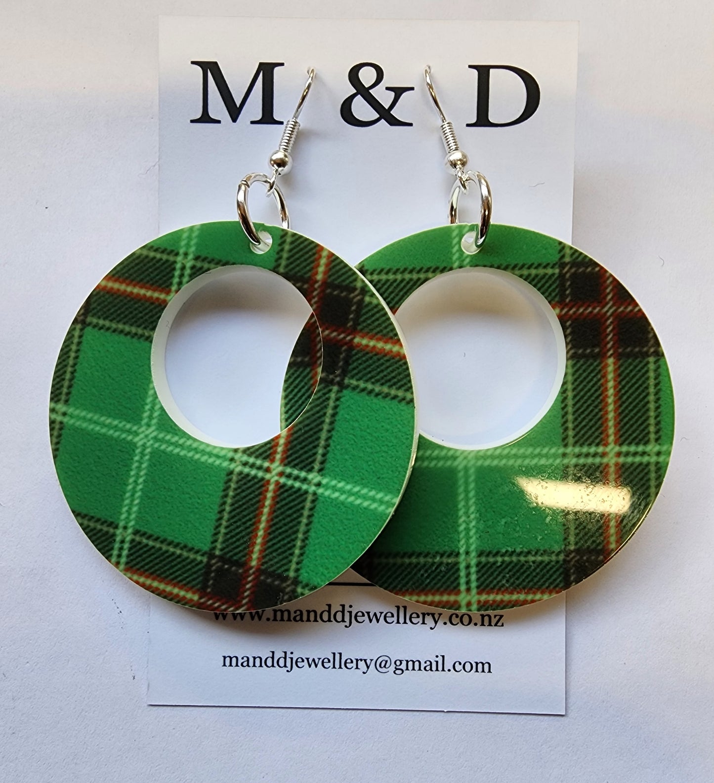 Patterned Tartan Circles Dangle Earrings