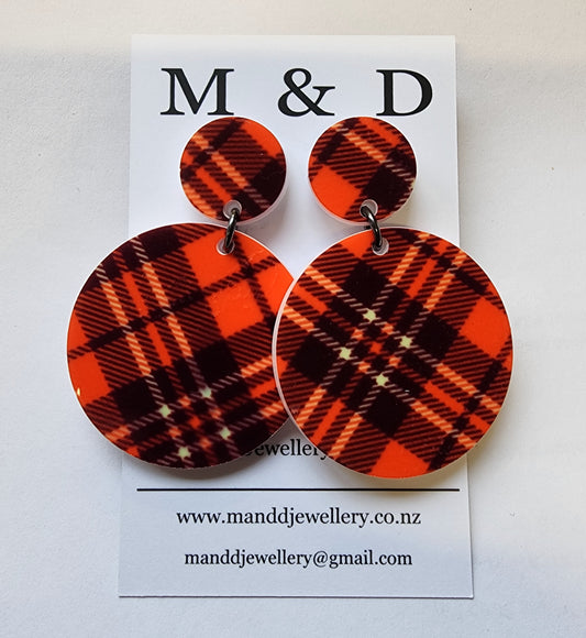 Patterned Tartan Disc Stud Dangle earrings