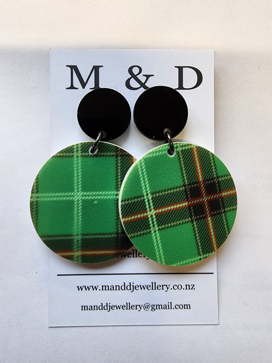 Patterned Tartan Disc Stud Dangle earrings