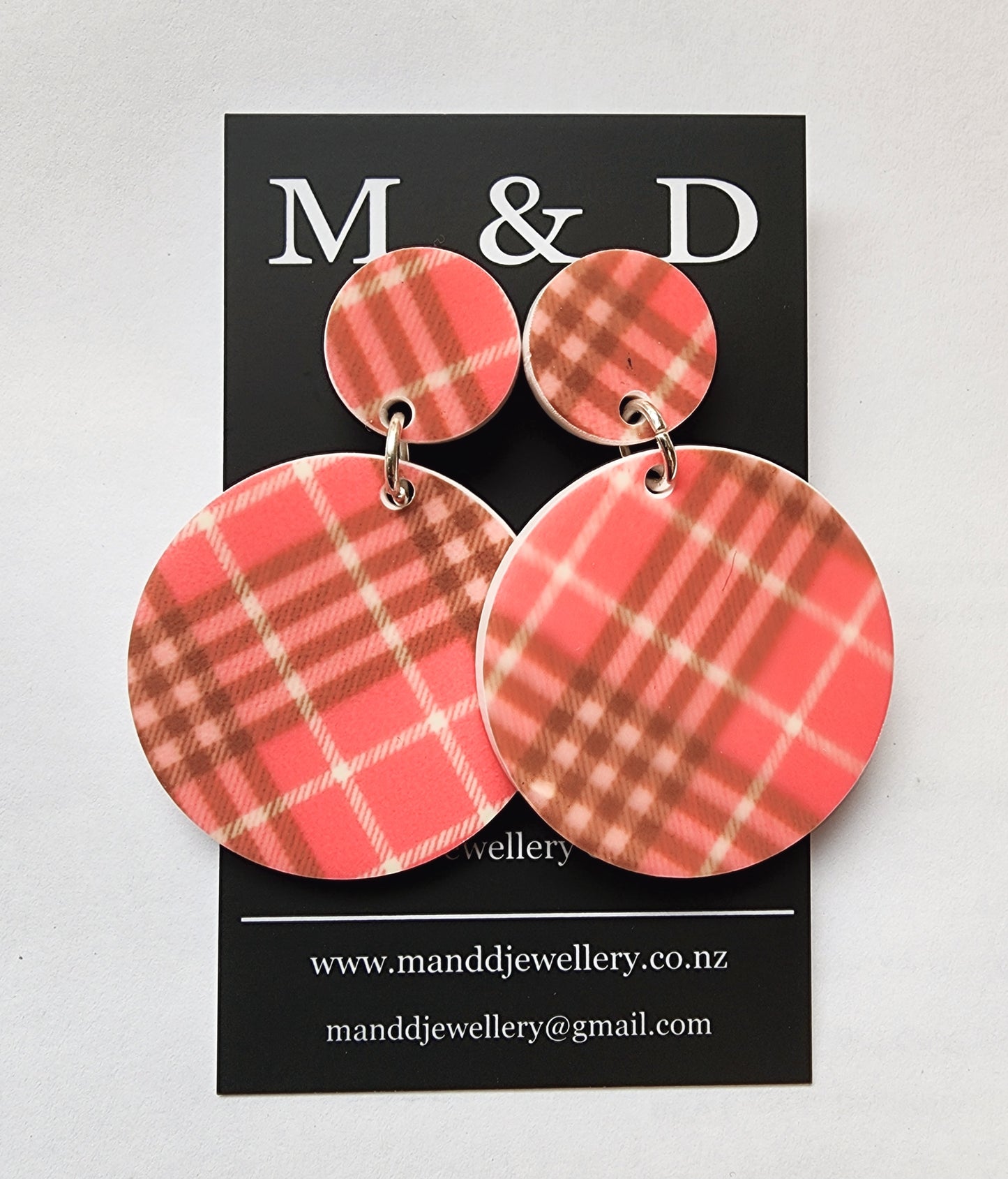 Patterned Tartan Disc Stud Dangle earrings