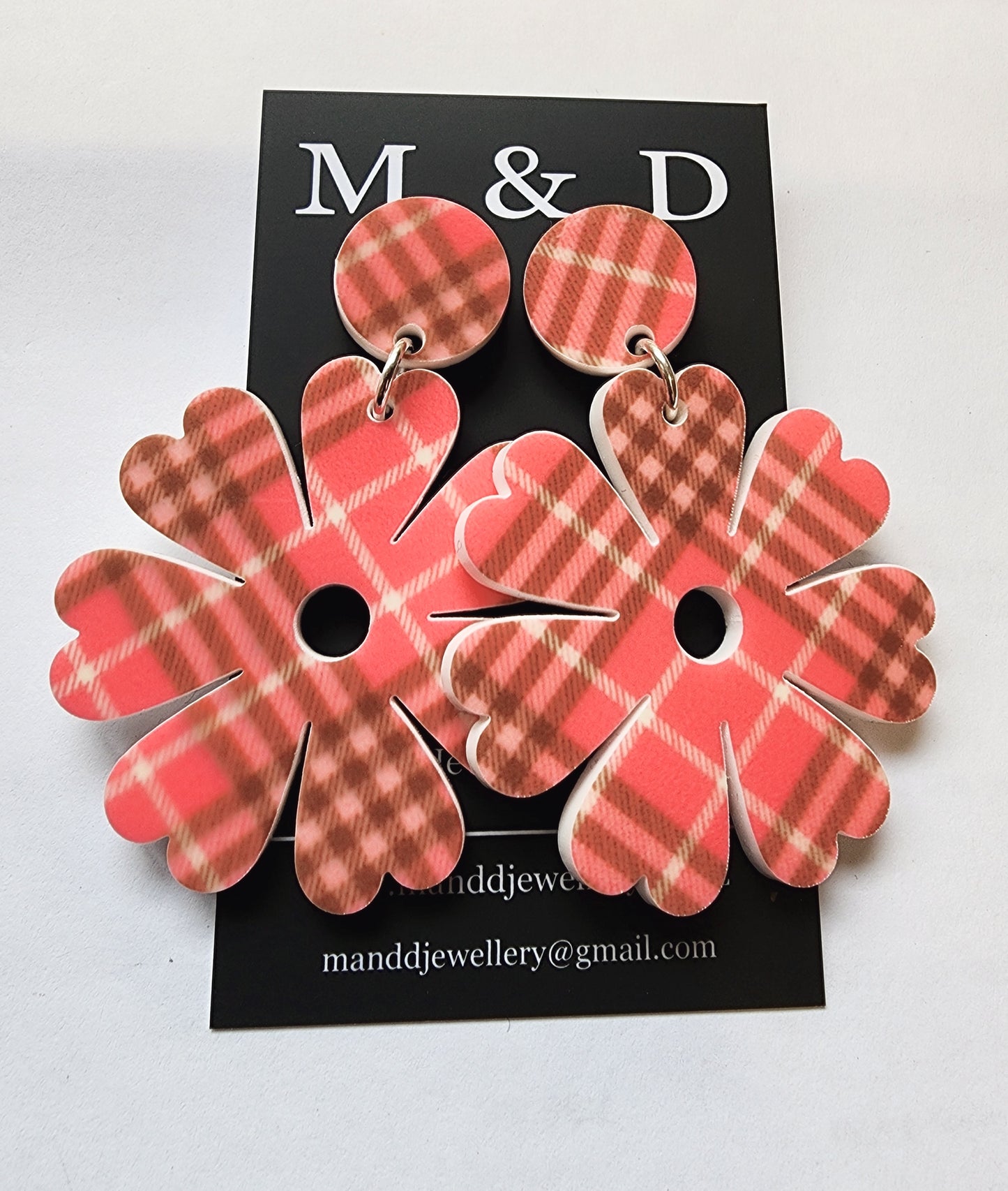 Patterned Tartan Petal Stud dangle Earrings