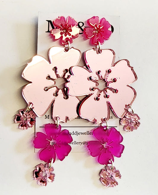 Blossom Mirror Chandelier Stud Dangle Earrings