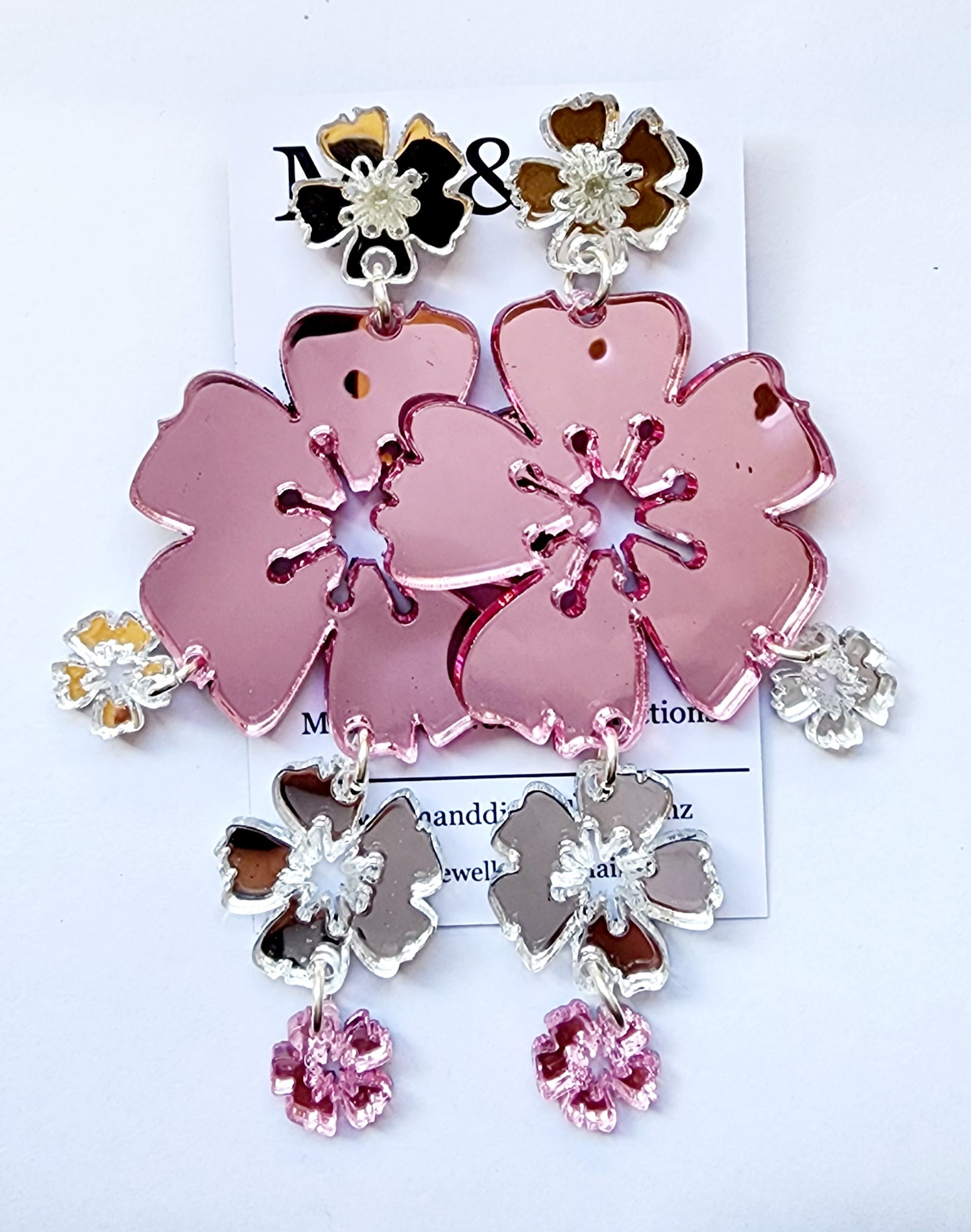 Blossom Mirror Chandelier Stud Dangle Earrings