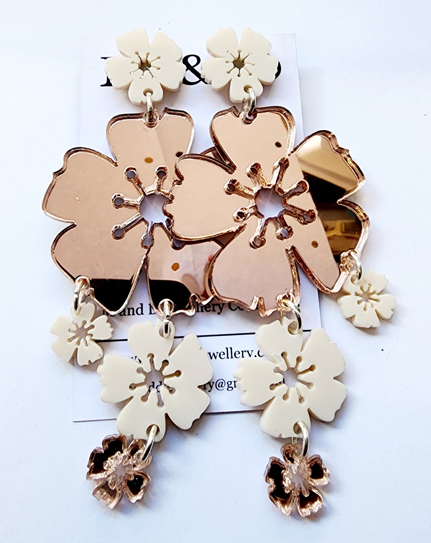 Blossom Mirror Chandelier Stud Dangle Earrings