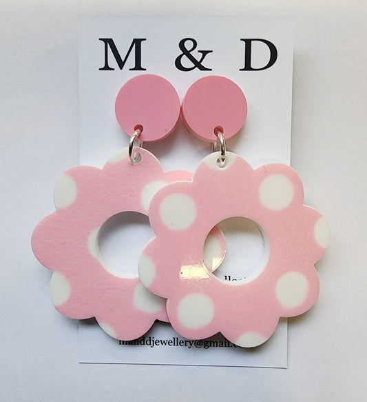 Patterned Spot Flower Power Stud Dangle Earrings