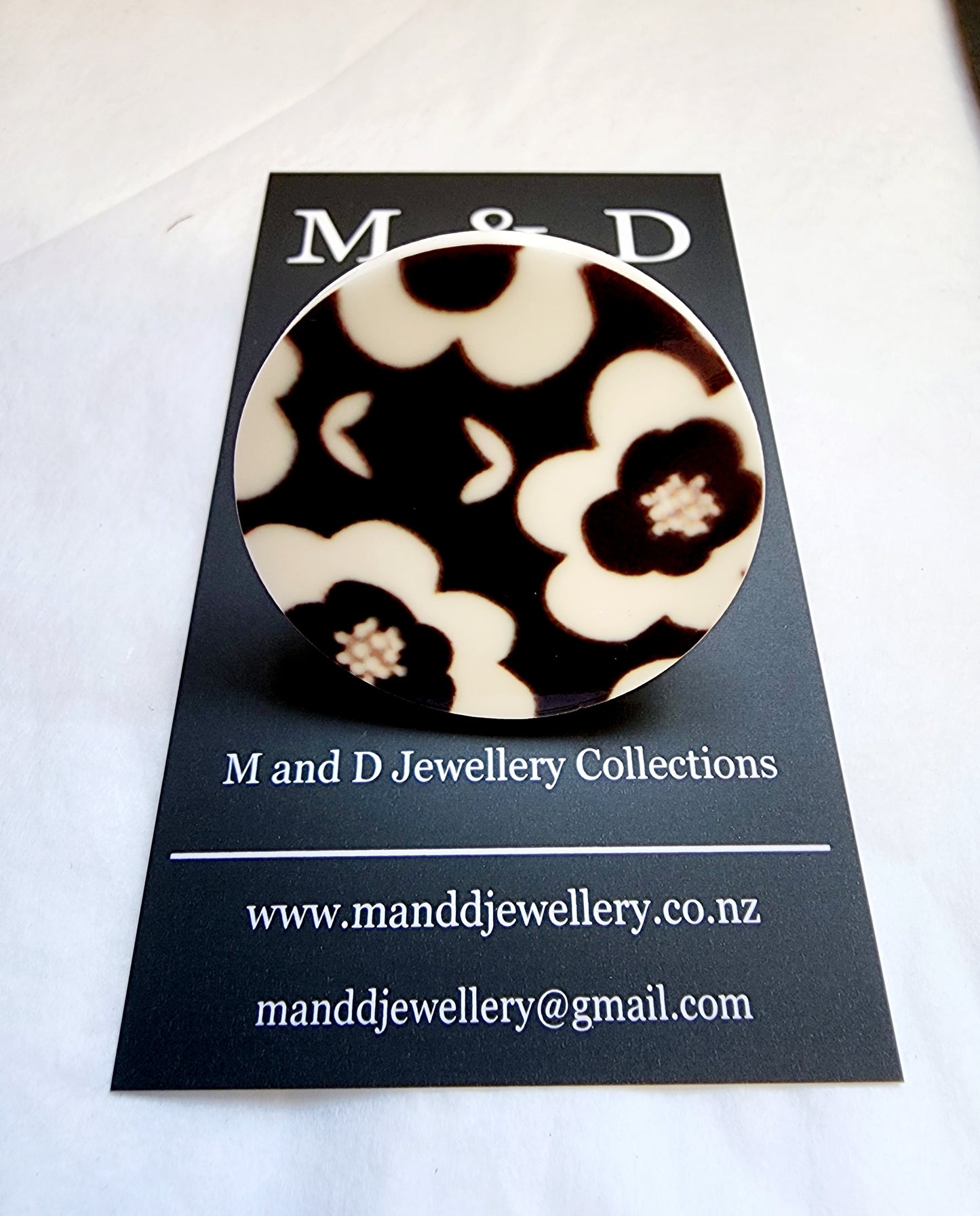 Printed Black Floral Disc Ring