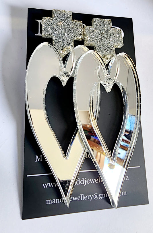 Royal Heart Long Stud Dangle Earrings