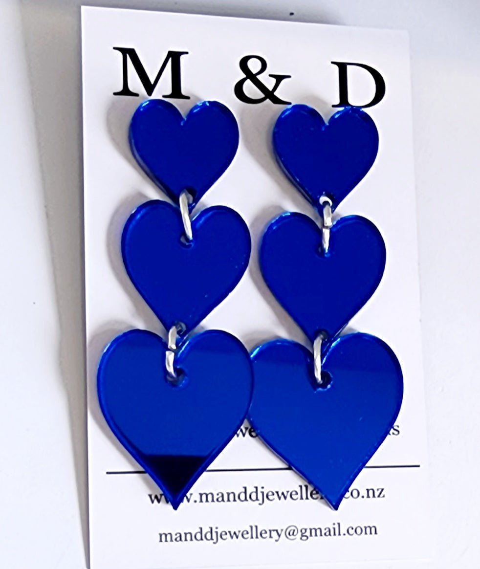 Royal Heart Long Stud Dangle Earrings