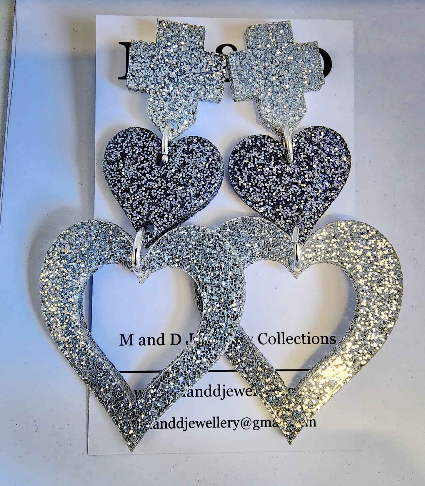 Glitter Heart Trail with Cross Top Stud Dangles