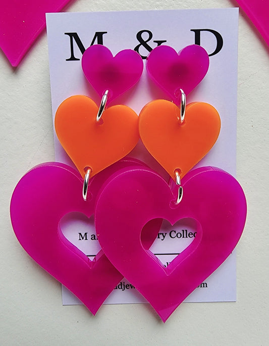 Heart Heart Trio Stud Dangles Earrings