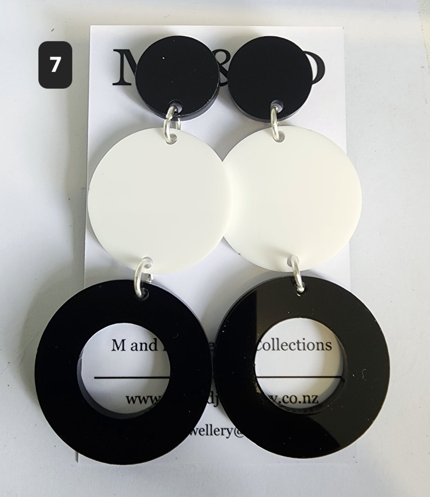 Black White Long Circle Trail Stud Dangles Earrings