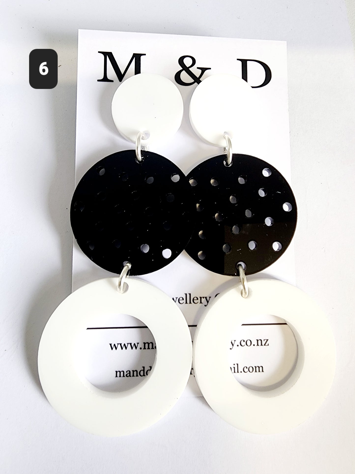 Black White Long Circle Trail Stud Dangles Earrings