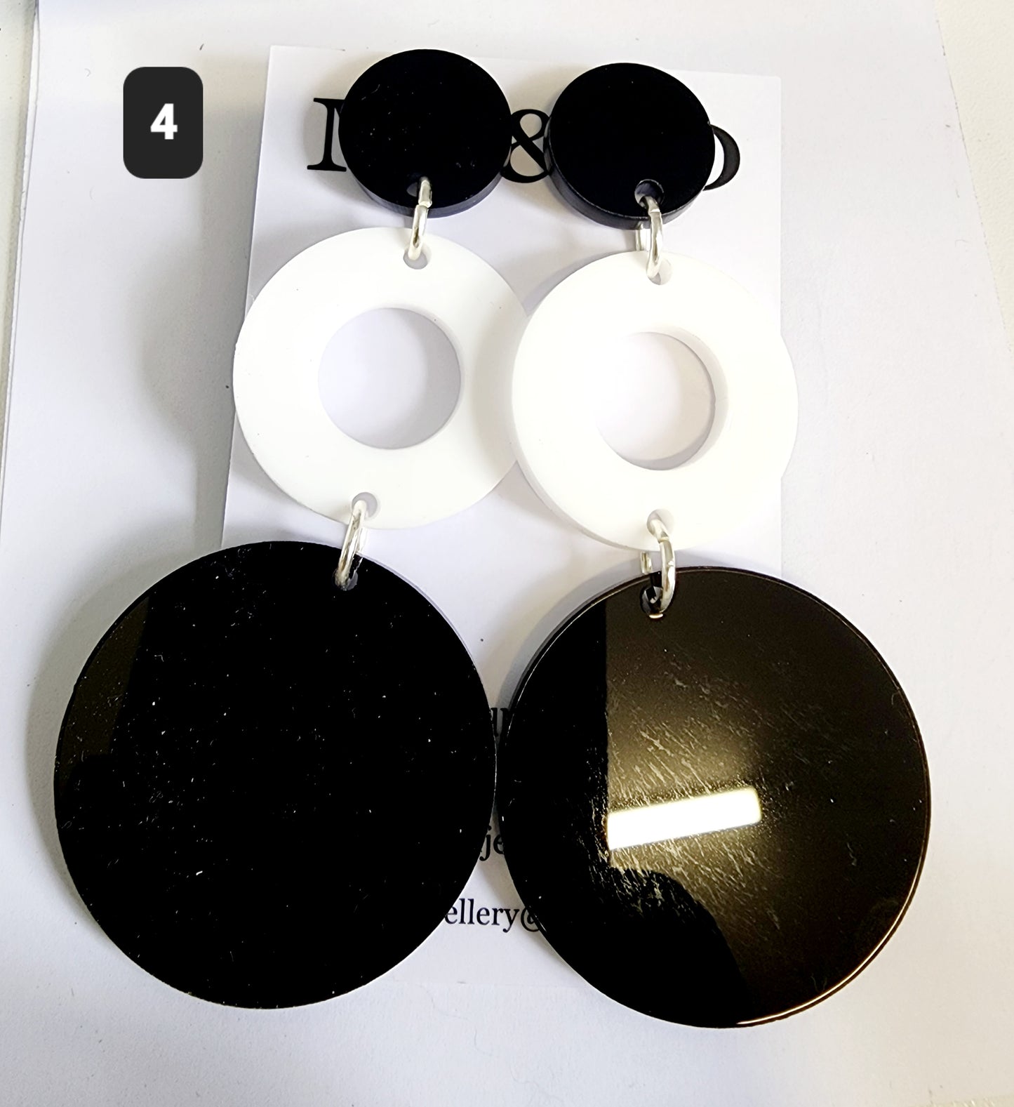 Black White Long Circle Trail Stud Dangles Earrings