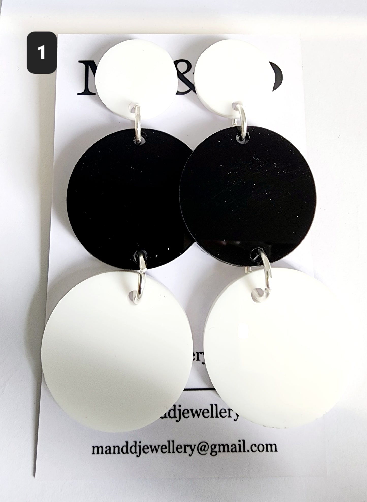 Black White Long Circle Trail Stud Dangles Earrings