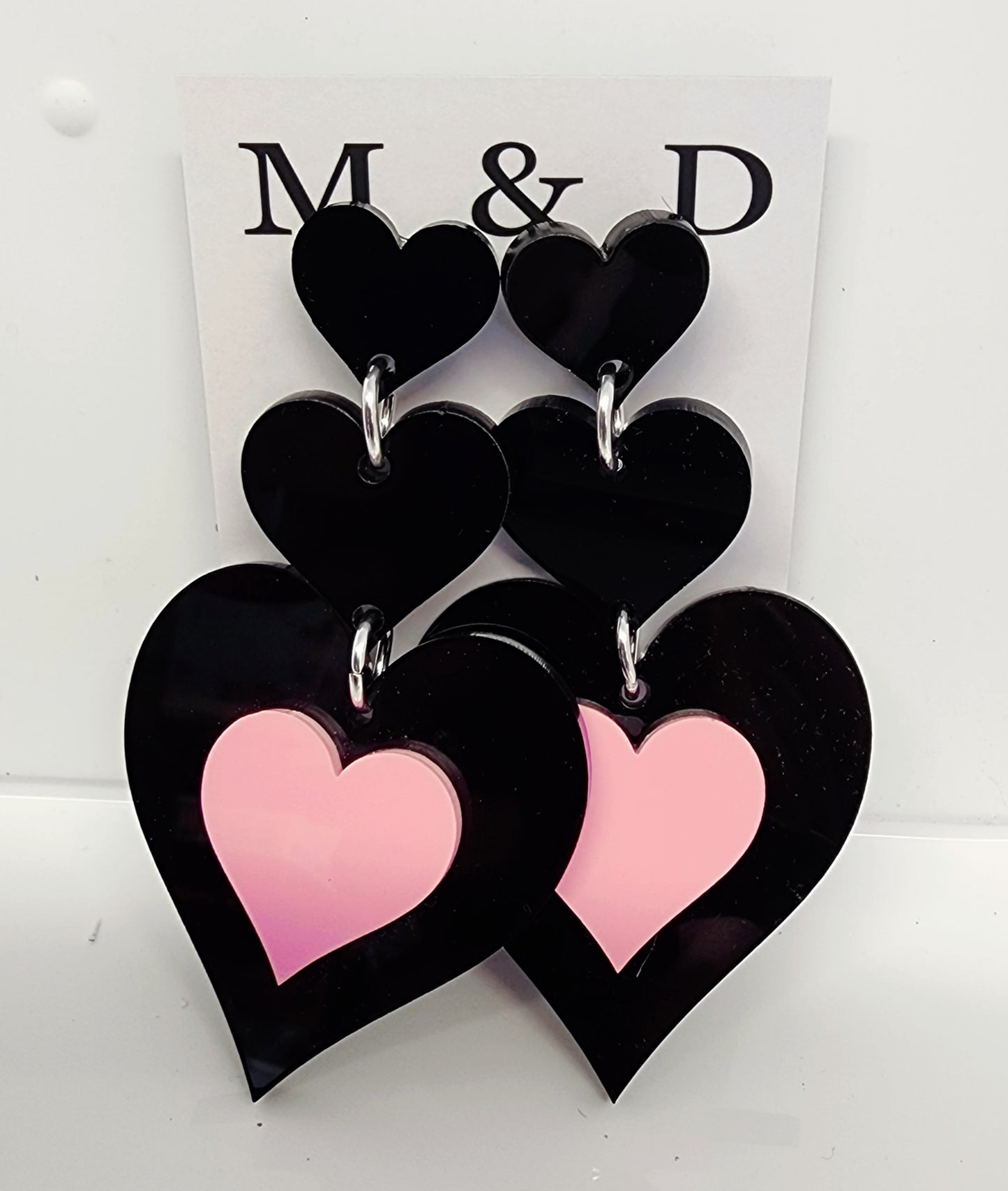 Heart trio with contrasting bottom, earrings stud dangles