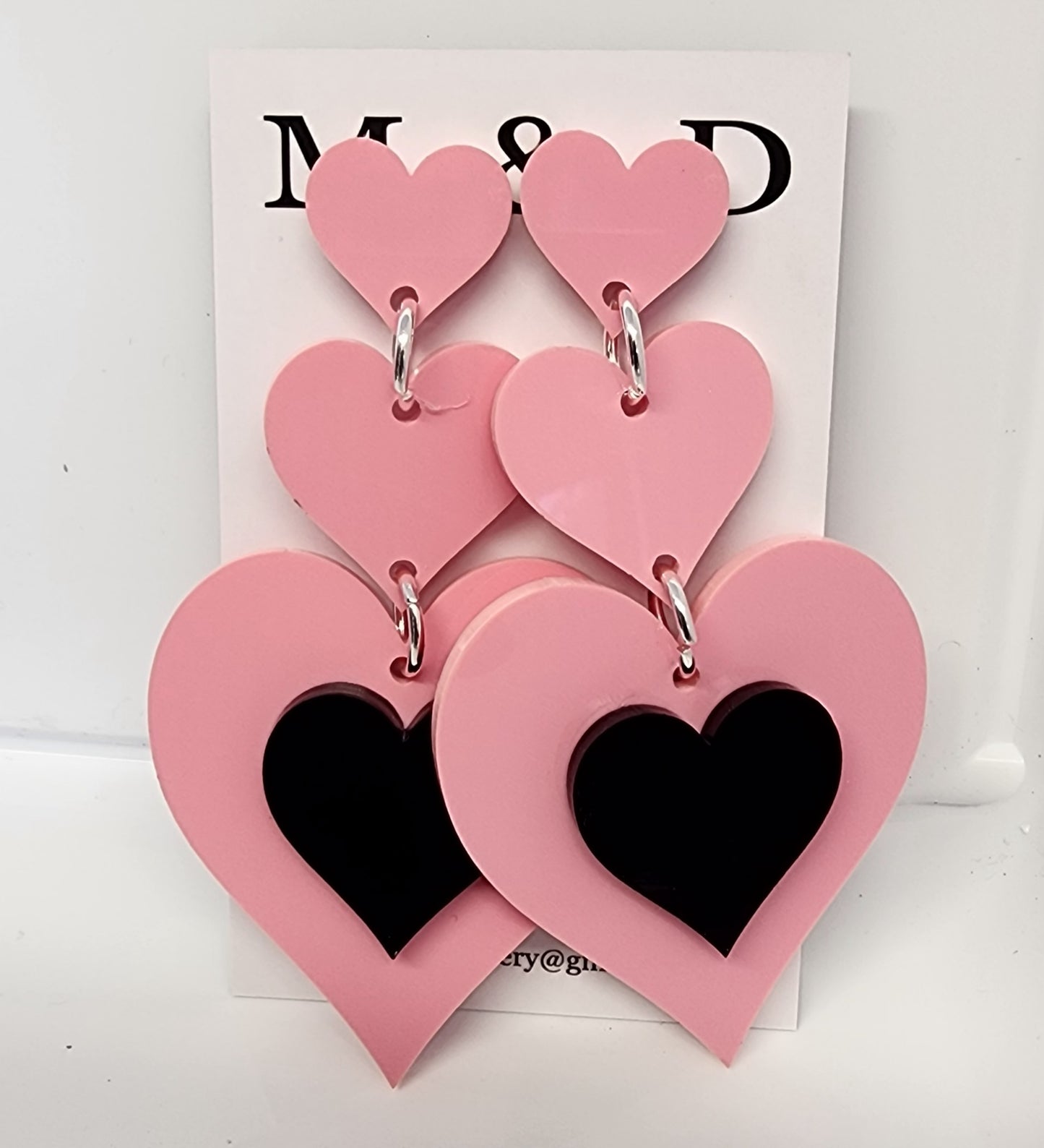 Heart trio with contrasting bottom, earrings stud dangles