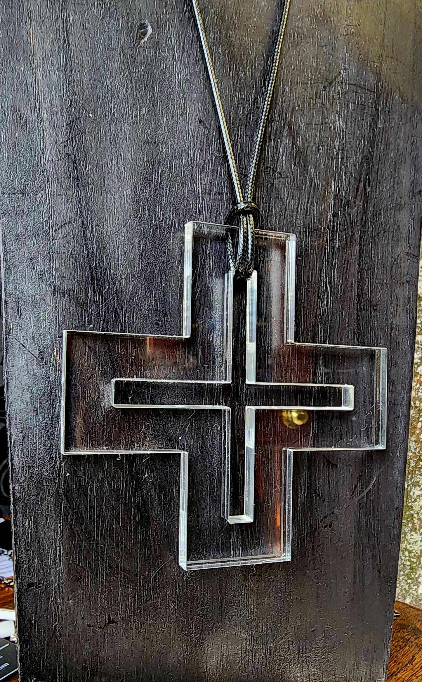 Clear Chunky Kiss Cross Statement Necklace