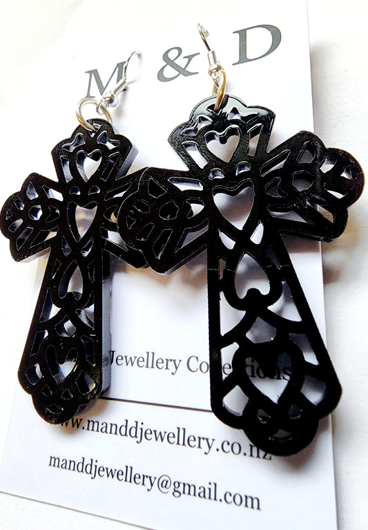 Ornate Heart Cross Earrings Dangles