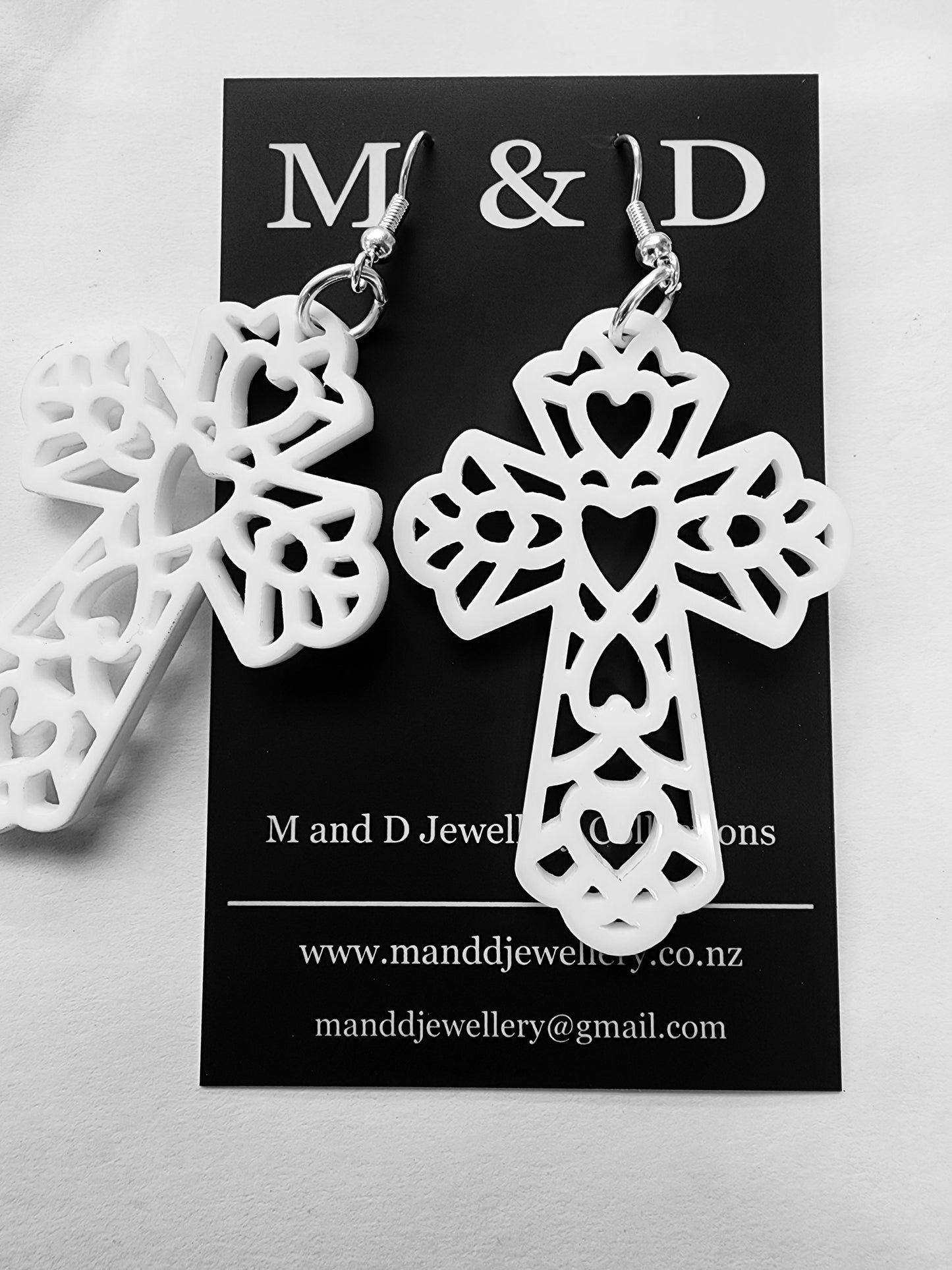 Ornate Heart Cross Earrings Dangles