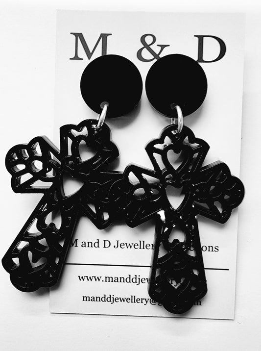 Ornate Cross Stud Dangle Earrings