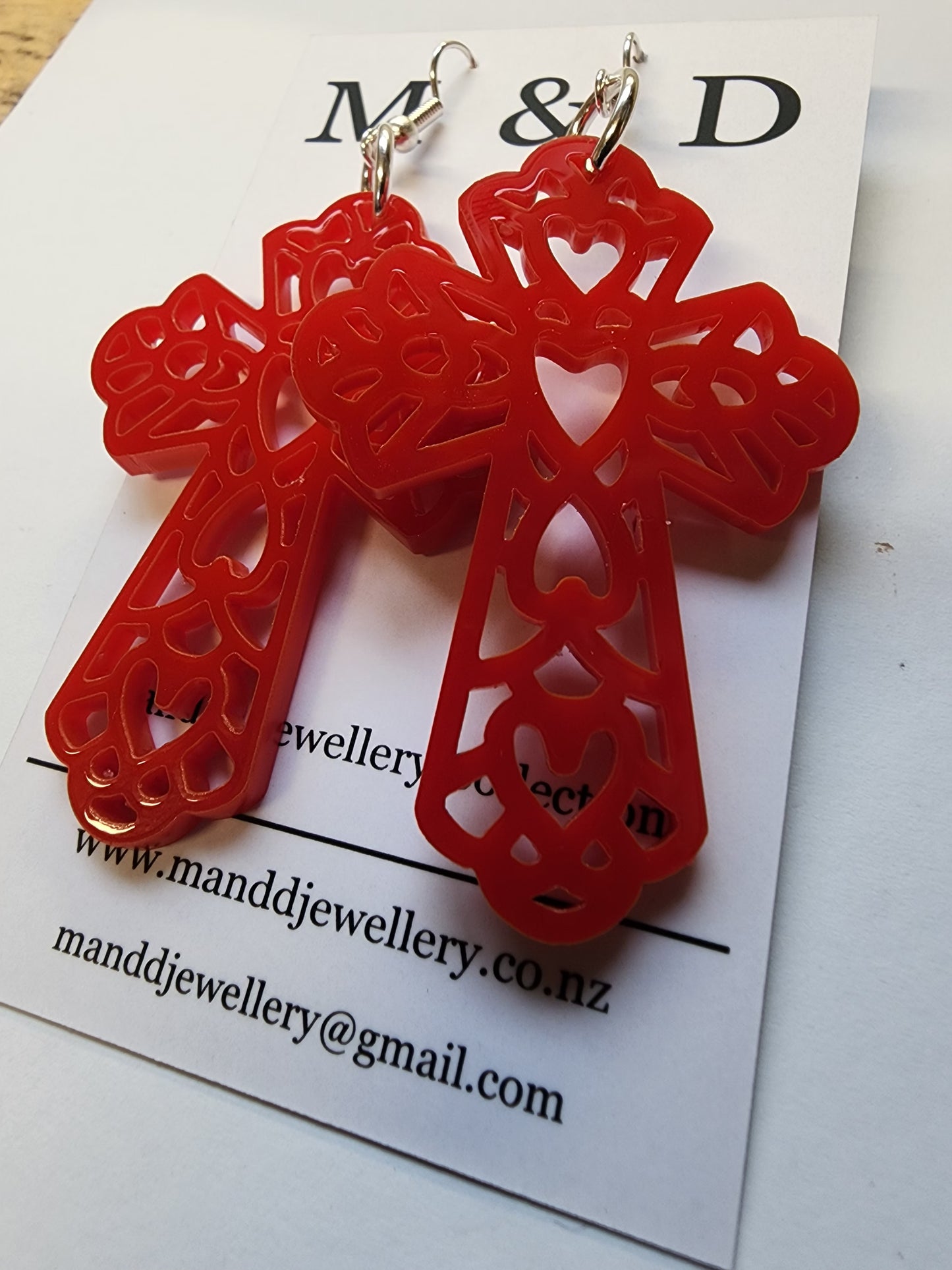 Ornate Heart Cross Earrings Dangles