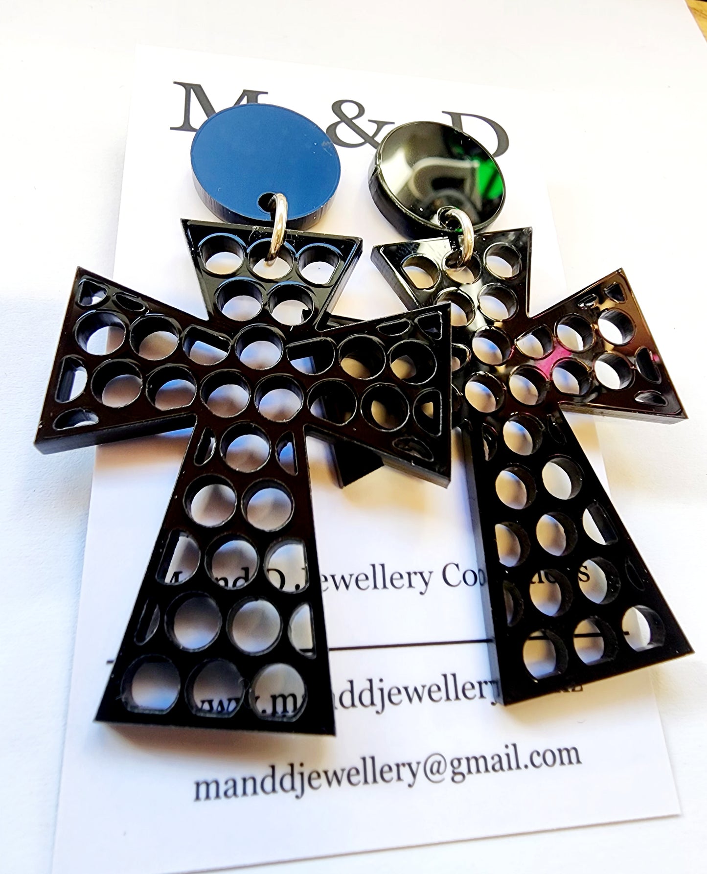 Holey Polkadot Cross Stud Dangle Earrings