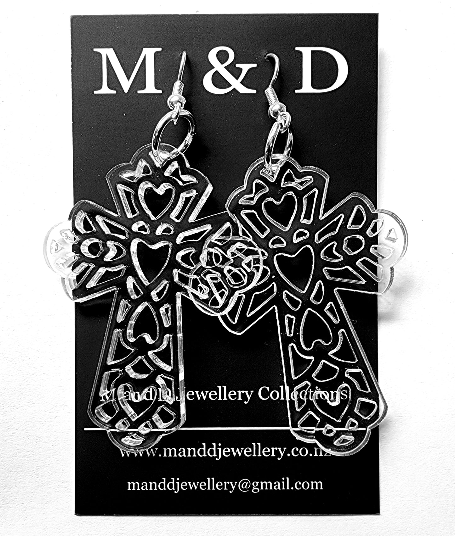 Ornate Heart Cross Earrings Dangles