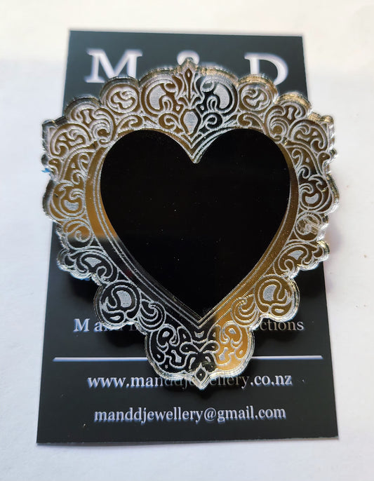 Engraved Heart Brooch with Heart Layer
