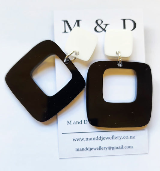 Wonky Offset Square Stud Dangle Earrings