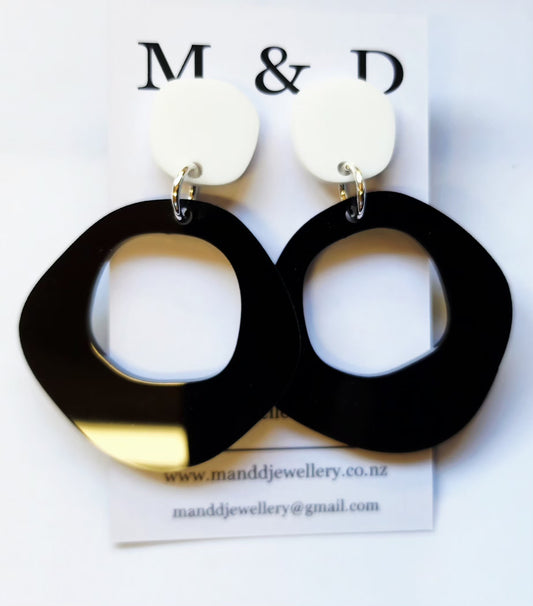 Wonky Offset Circle Stud Dangle Earrings