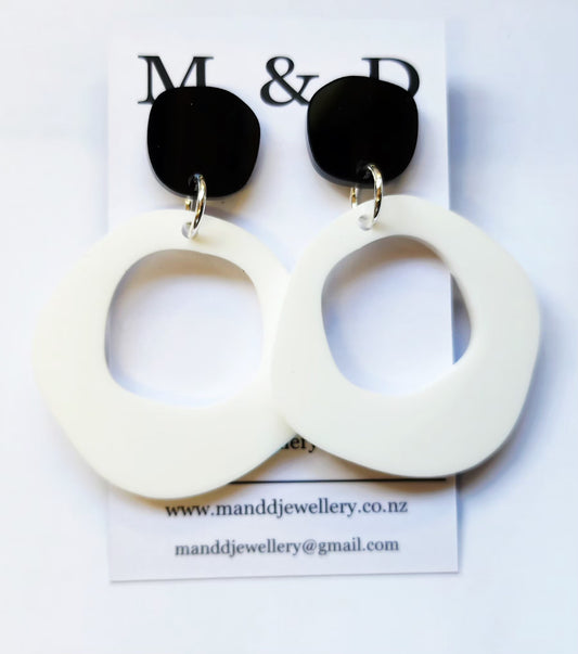 Wonky Offset Circle Stud Dangle Earrings