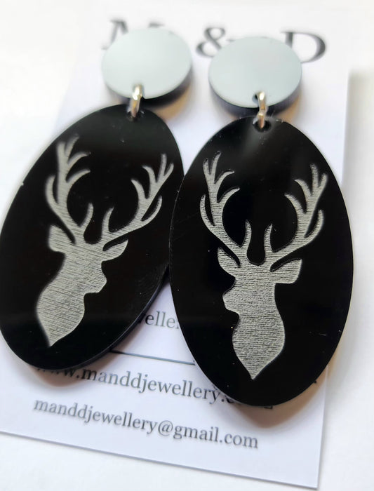 Stag Stud Dangles Engraved