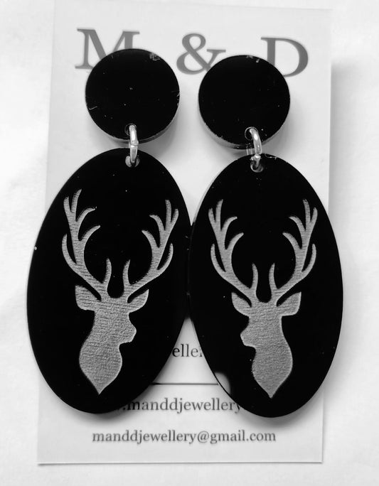 Stag Stud Dangles Engraved