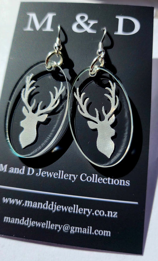 Stag Dangles Engraved Earrings
