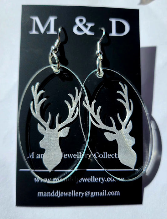 Stag Dangles Engraved Earrings