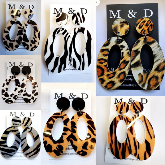 Patterned Animal Oval Stud Dangle Earrings