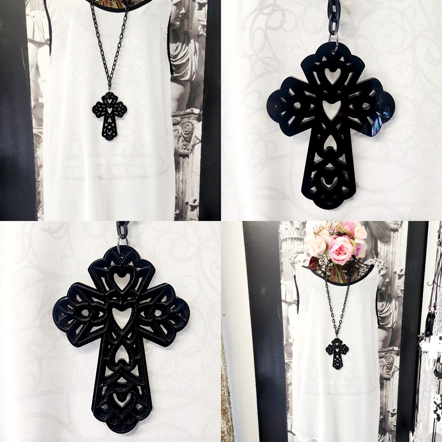 Ornate Cross with Cut out hearts Necklace Style 2