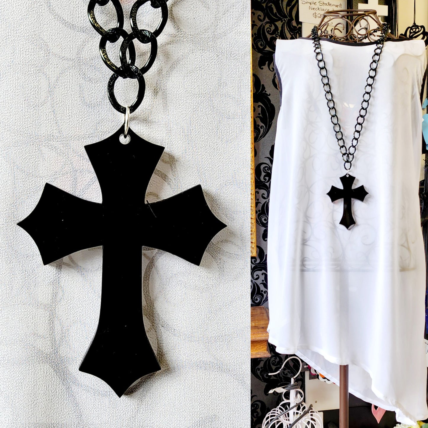 Chained Diamond Point Cross Statement Necklace