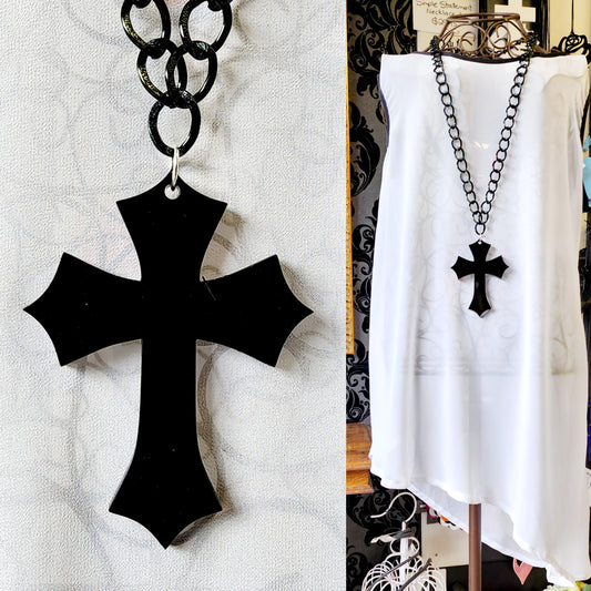 Chained Diamond Point Cross Statement Necklace