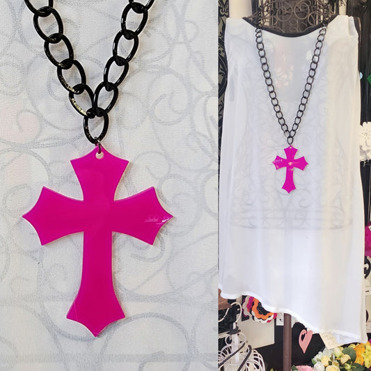 Chained Diamond Point Cross Statement Necklace