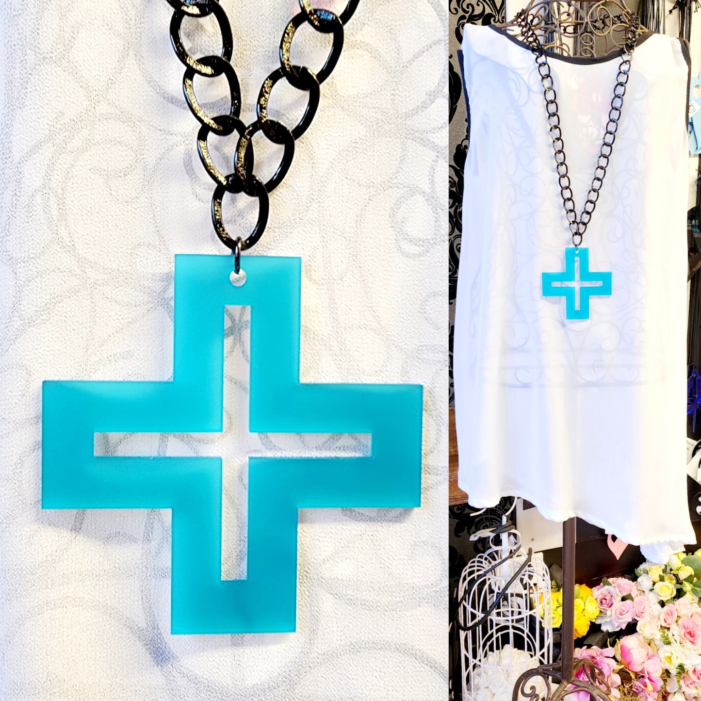 Chained Hollow Plus Cross Necklace