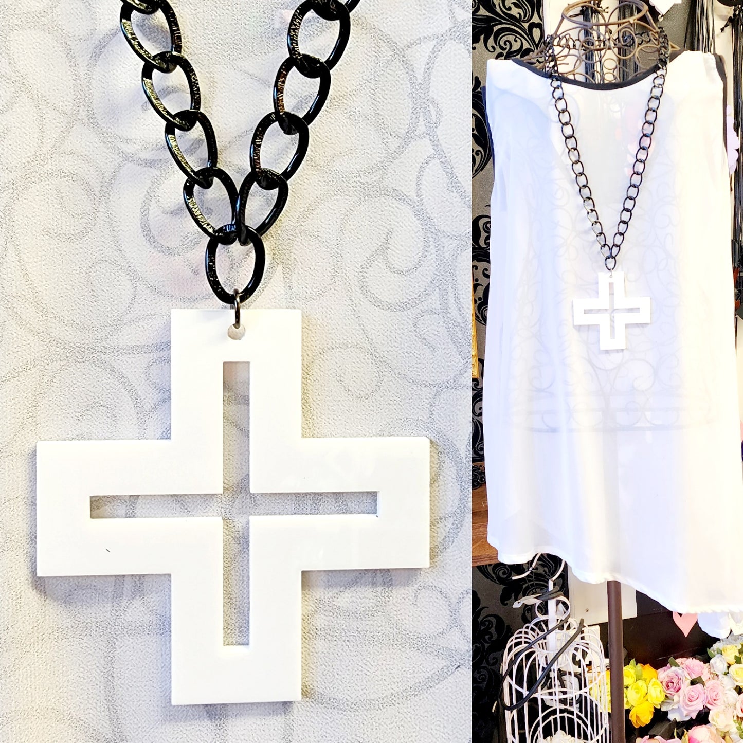 Chained Hollow Plus Cross Necklace