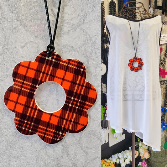 Patterned Tartan Flower Power Statement Statement Necklace