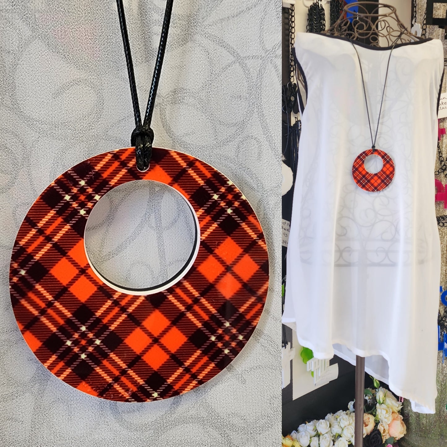 Patterned Tartan Circle Statement Necklace 6mm