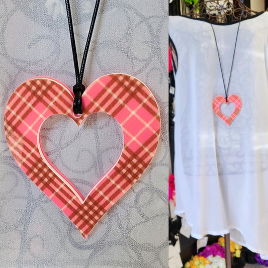 Patterned Tartan Heart Necklace 6mm