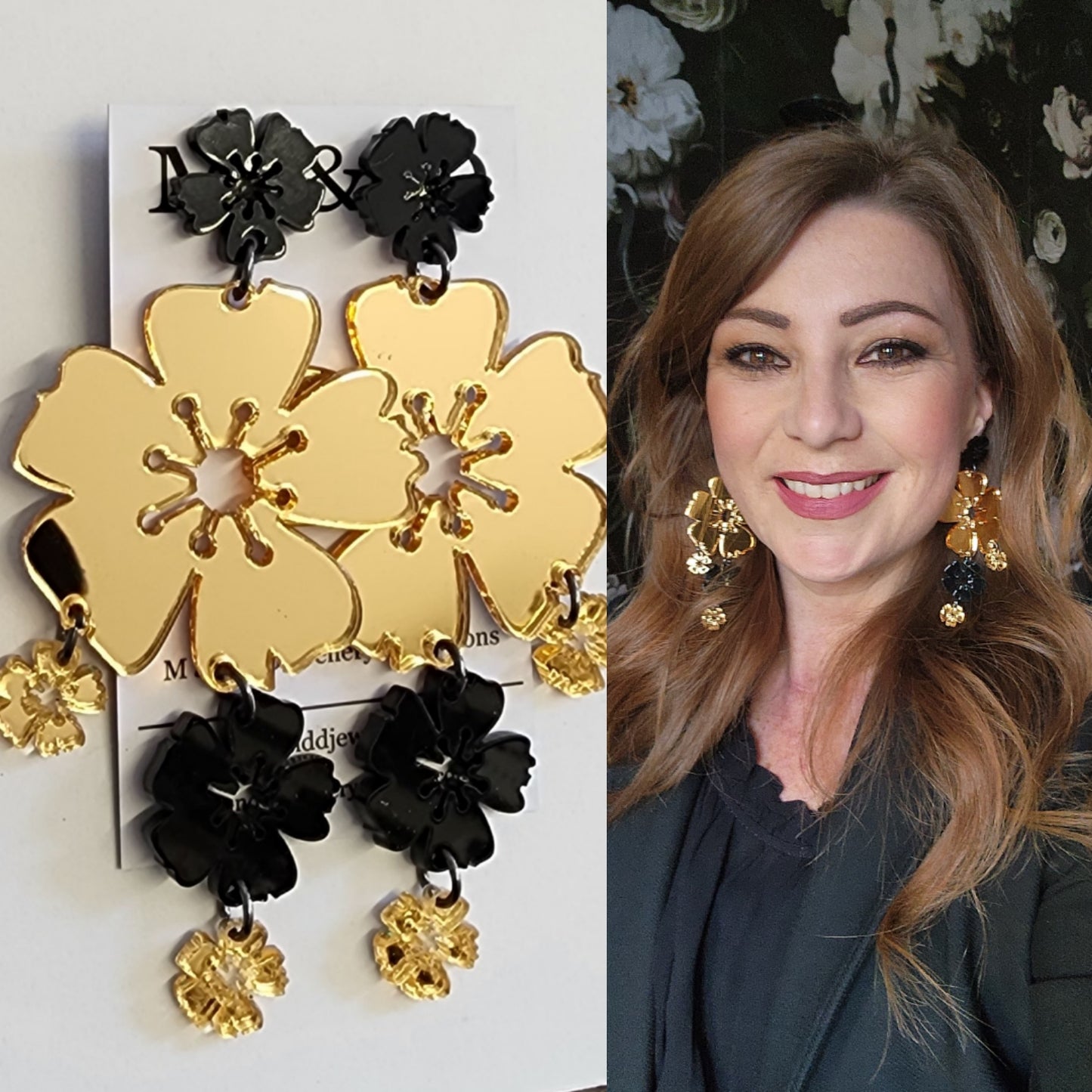 Blossom Mirror Chandelier Stud Dangle Earrings