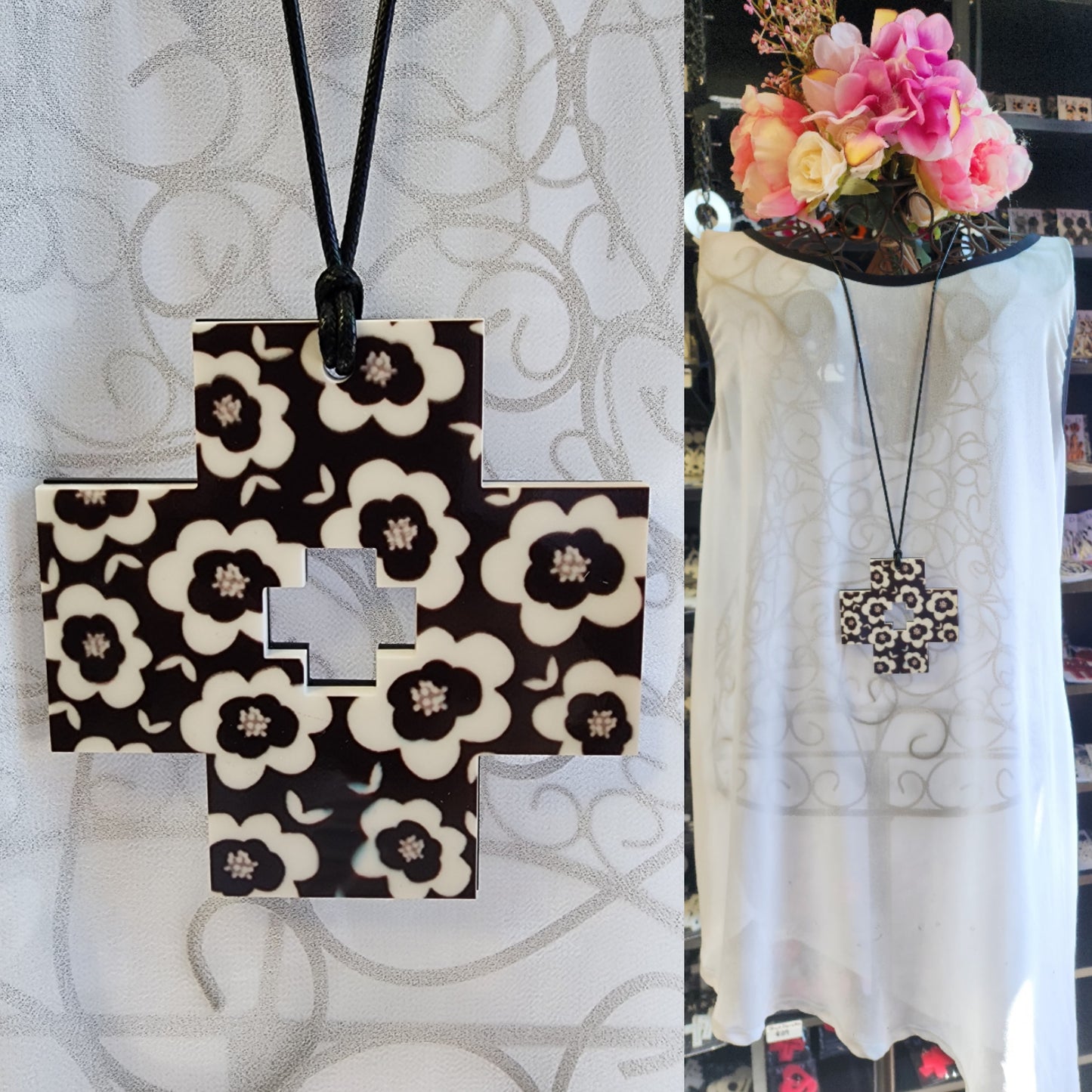 Patterned Floral Plus Cross