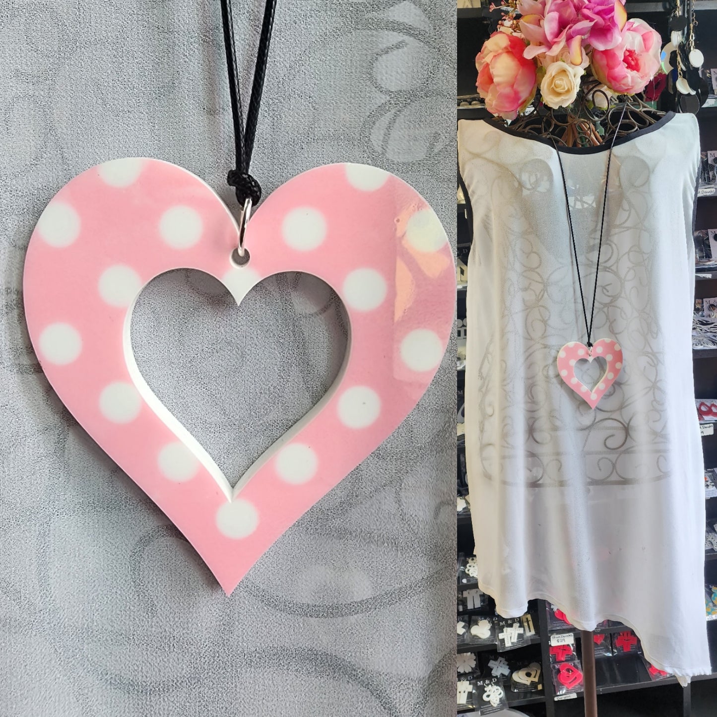 Patterned Pink Spot Heart Necklace